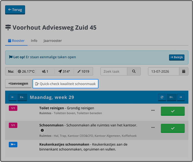 Formulierknop bovenaan het live rooster